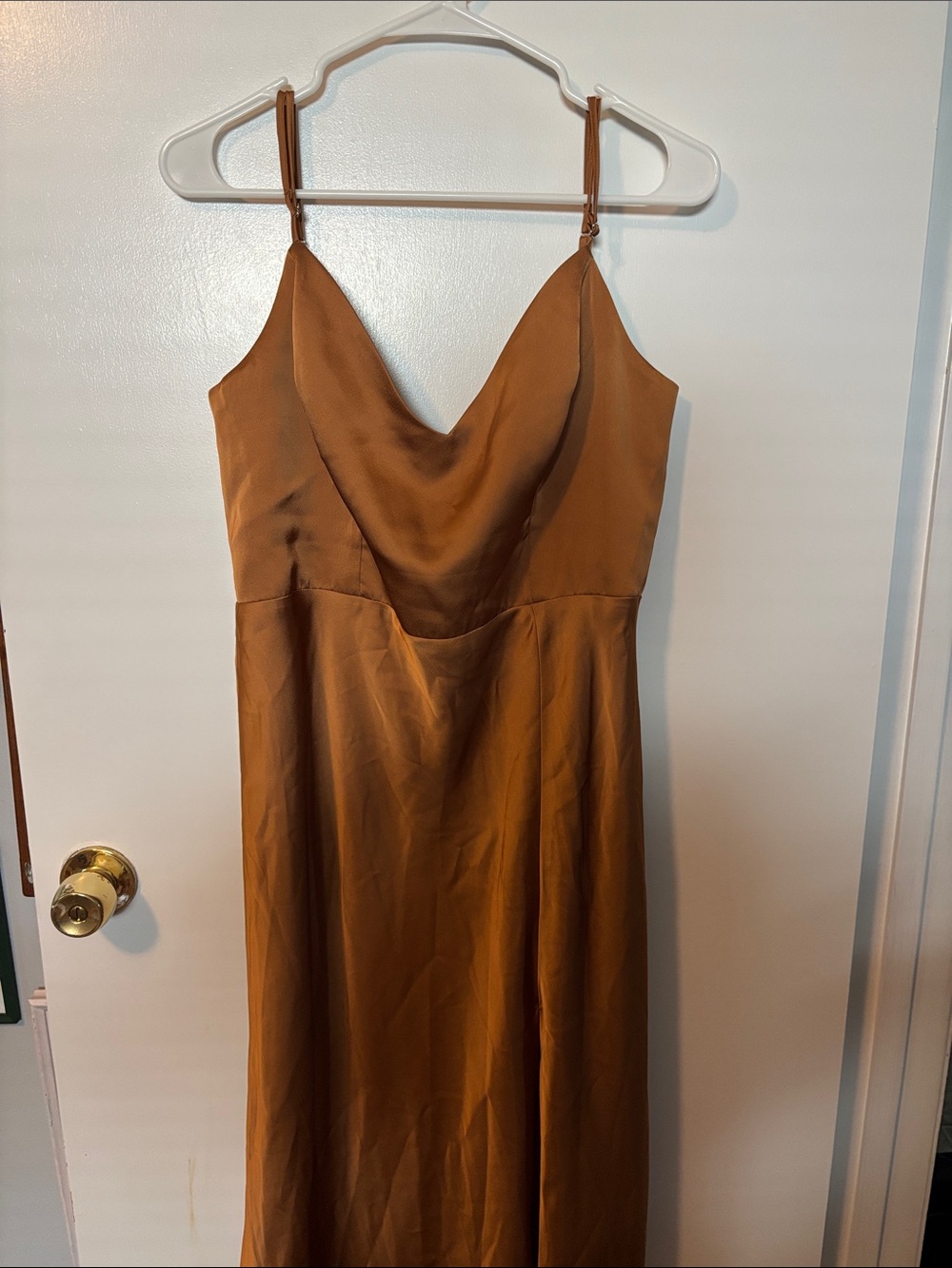 Elegant Flowy Evening Glam Bridesmaid Dress Rust Satin XL